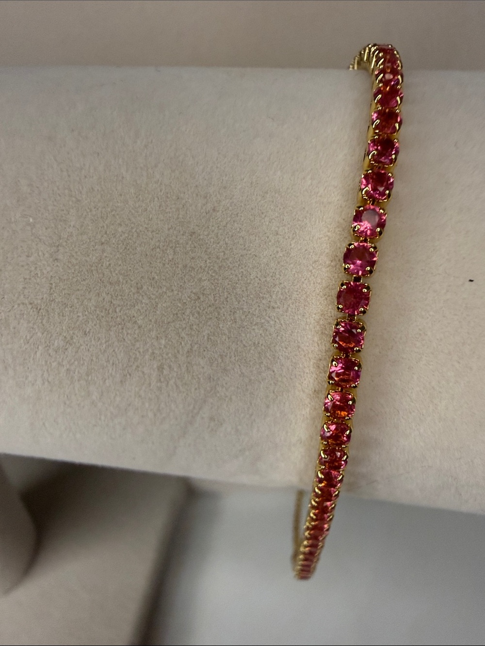 Gold Adjustable Bracelet with Hot Pink Stones